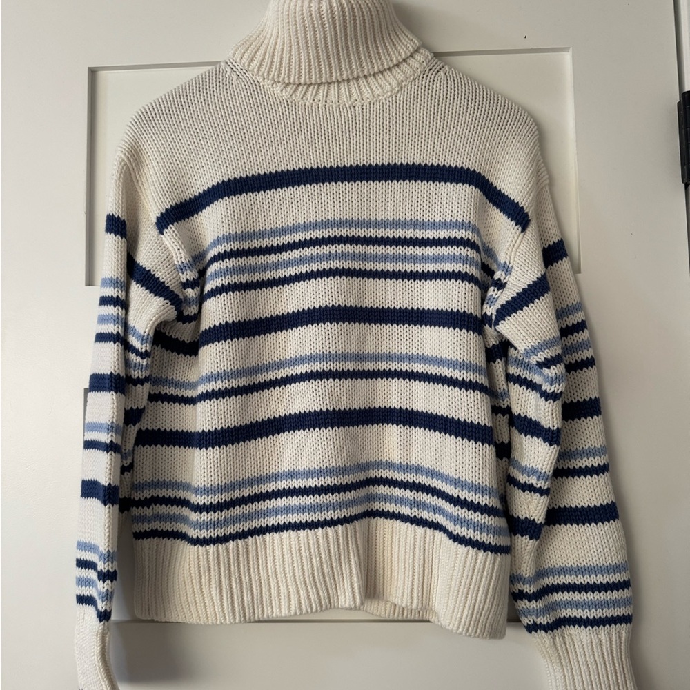 Madewell Navy and Cream Striped Turtleneck Sweater